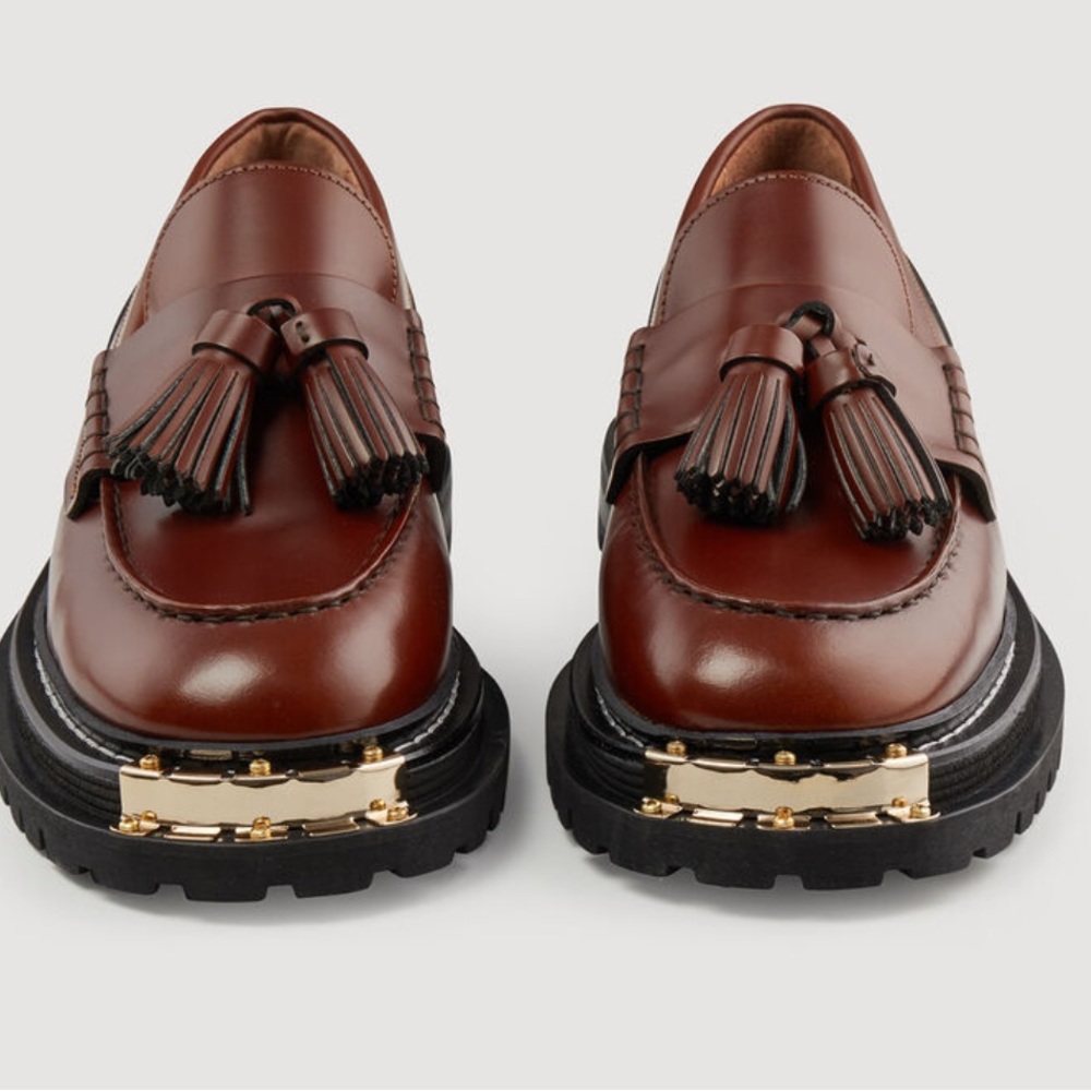 Sandro Thick Soled Leather Loafers Size 8